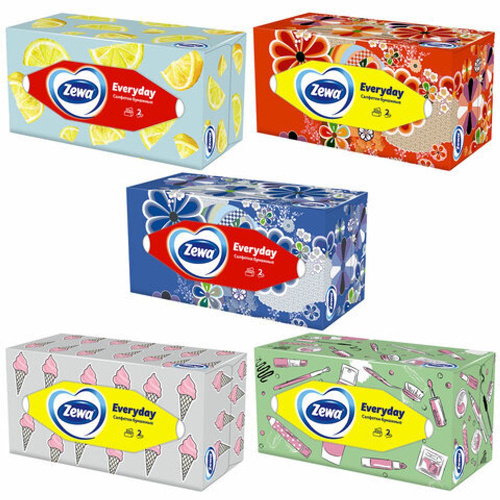 Салфетки косметические 2-слойные в картонном коробе, 250 штук, ZEWA Everyday, 8679
