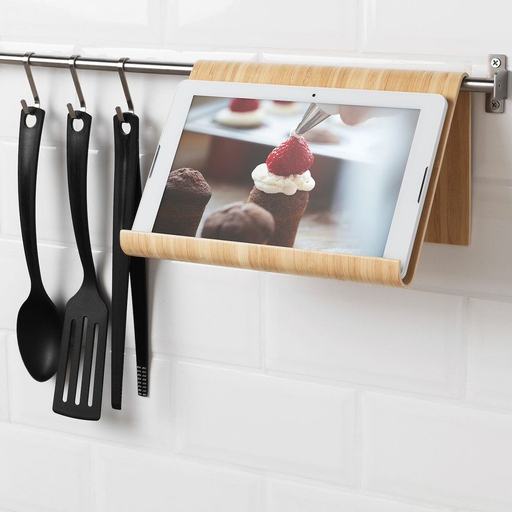 IKEA VIVALLA (ИКЕА ВИВАЛЛА) — Подставка для планшета, бамбуковый шпон, 26x17 см, фото 3