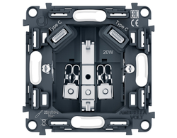 PR165 Механизм электрической розетки 2USB С+C 20W (быстрая зарядка) с/з на винтовых зажимах 16A-250V QUANT PRO