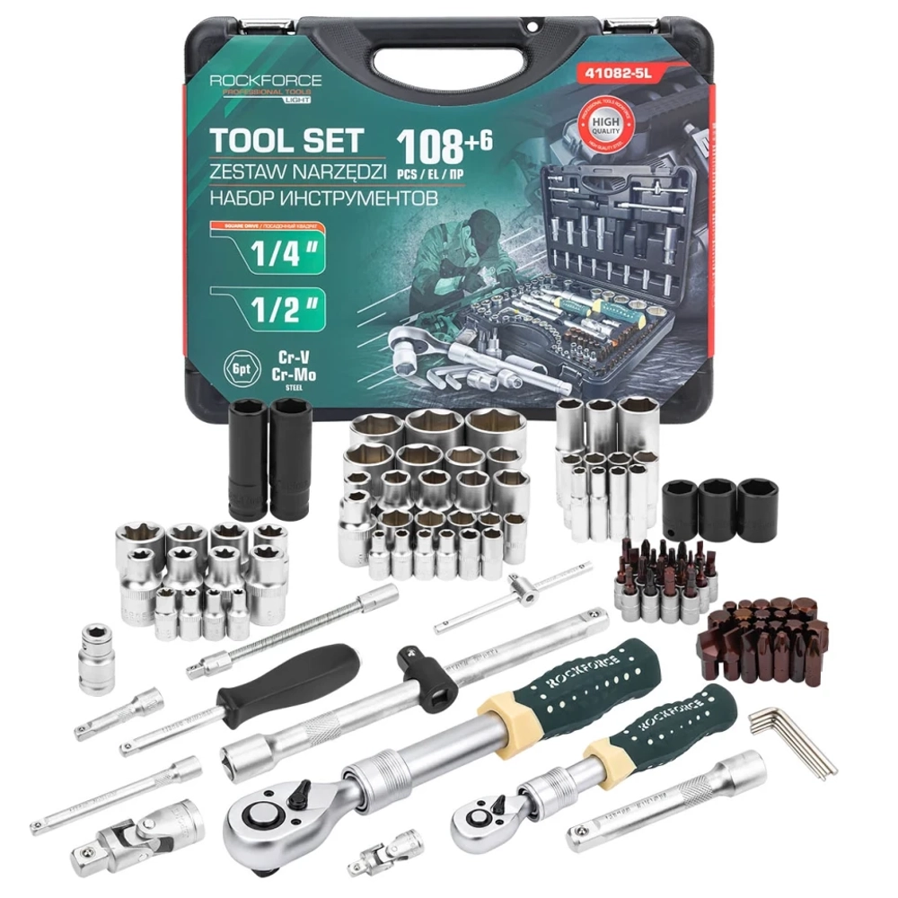 Набор инструментов 108+6пр. 1/4''1/2''6гр RockFORCE LIGHT RF LIGHT-41082-5L