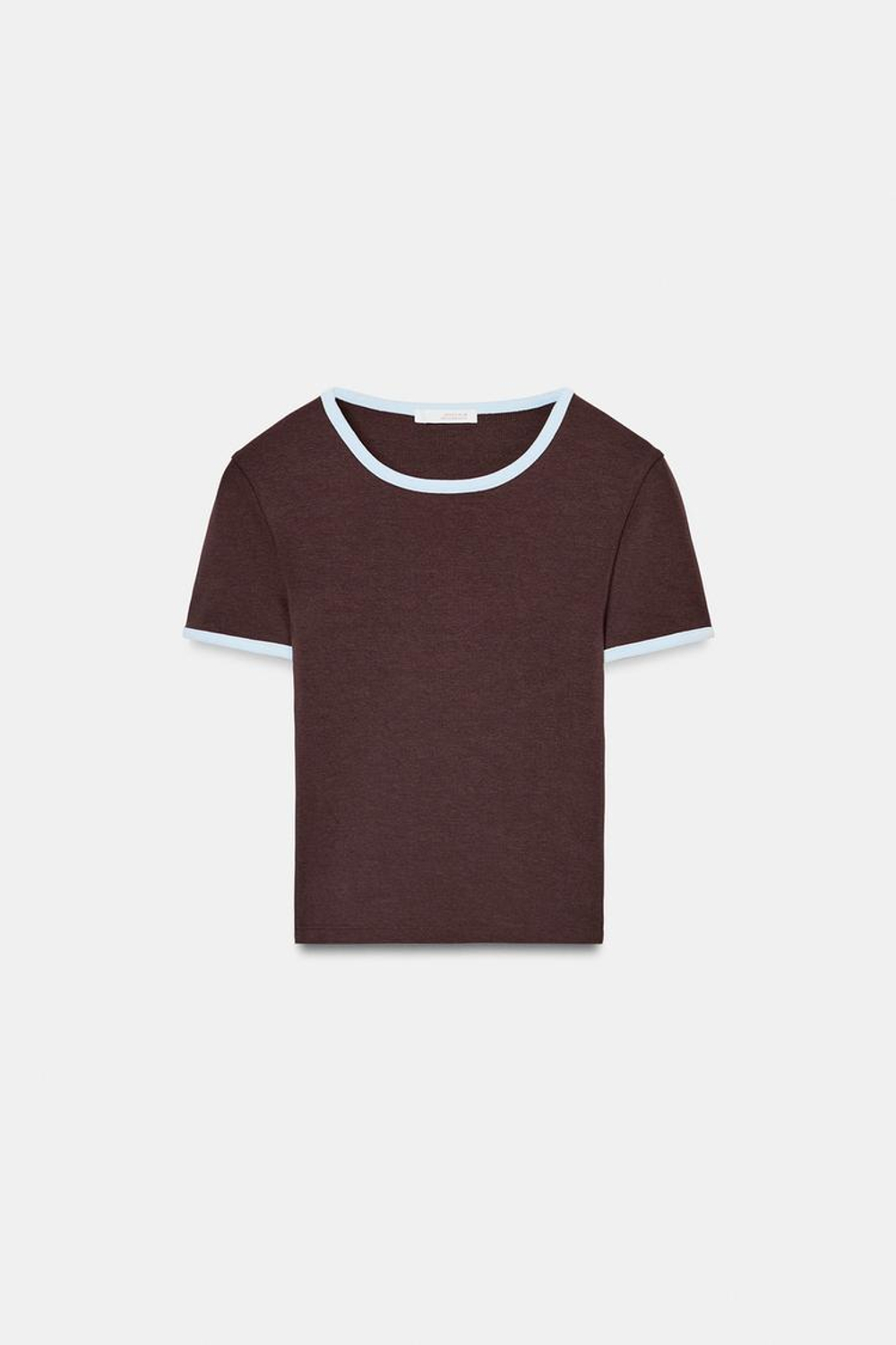 ZARA ФУТБОЛКА С КОНТРАСТНЫМИ ДЕТАЛЯМИ, КОРИЧНЕВЫЙ