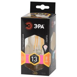 Лампа светодиодная ЭРА F-LED A60-13W-827-E27 13Вт филамент груша теплый белый свет E27 | Филаментные декоративные