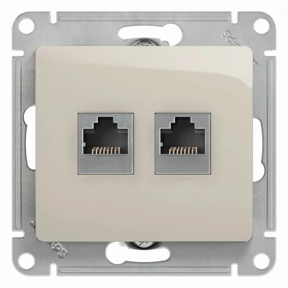 GLOSSA РОЗЕТКА двойная RJ11+RJ45 кат.5e, механизм, МОЛОЧНЫЙ