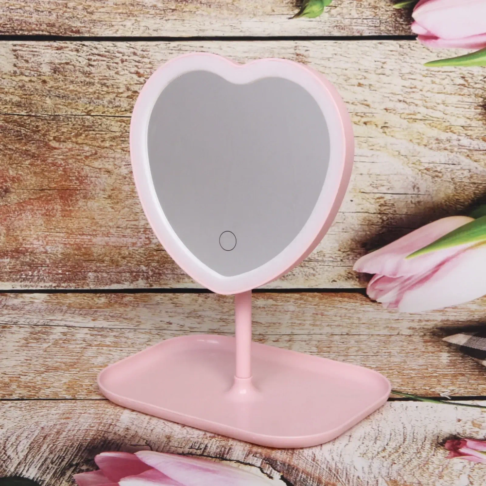 Зеркало настольное с подсветкой на подставке «Mary Touch - Heart», цвет розовый, USB, 20*29см