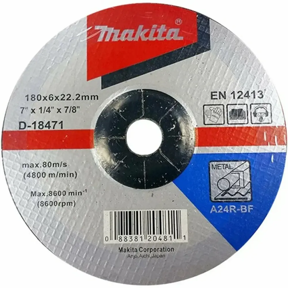 Упаковка дисков шлифовальных для стали 10шт, Makita вогнутые A24R, 180х6х22,23 D-18471