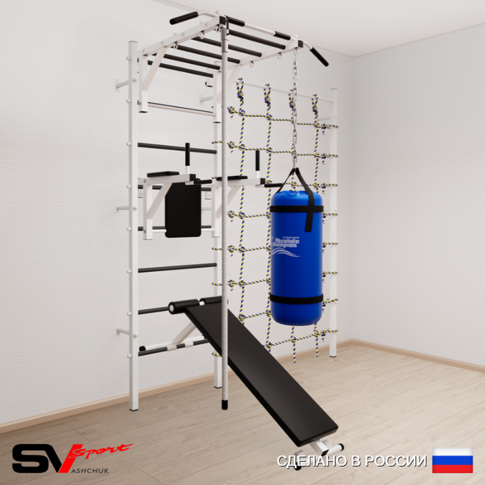 Шведская стенка Sv Sport 55010 (Турник рукоход/Брусья/Скамья/Канат/Цепь/Мешок 15кг/Канатный лаз)