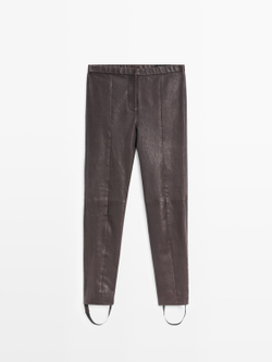 Massimo Dutti Легинсы из кожи наппа с эластичной отделкой, коричневый