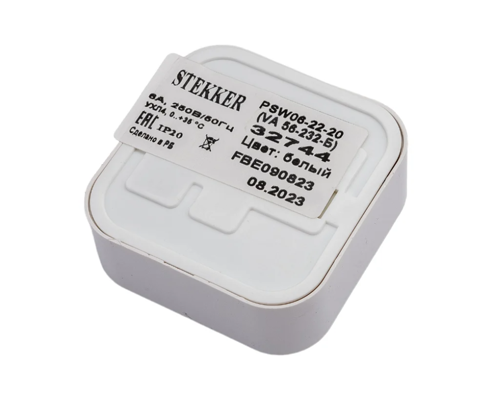 Двухклавишный выключатель STEKKER открытой установки, 250В 6А IP20 белый PSW06-22-20 VA 56-232-Б 32744