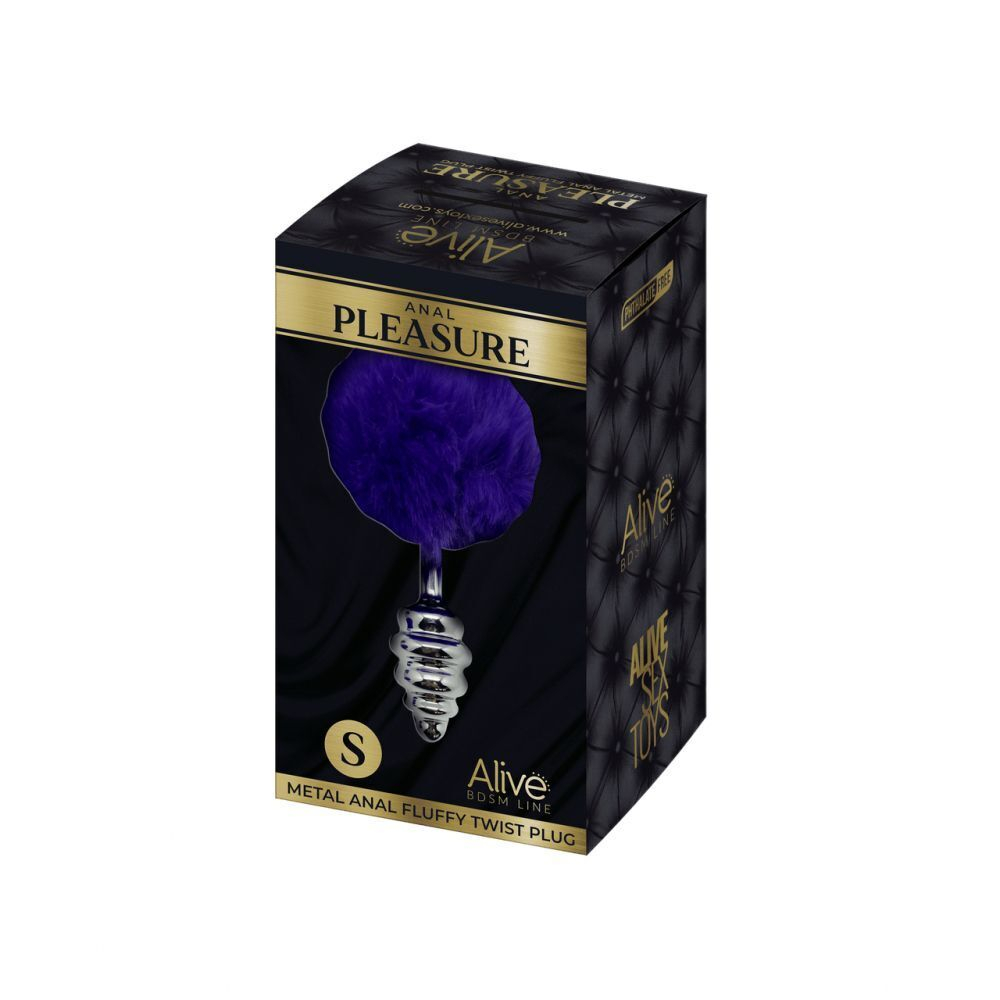 Анальная пробка Metal Anal Fluffly Twist Plug S с фиолетовым хвостиком (Цвет: фиолетовый)