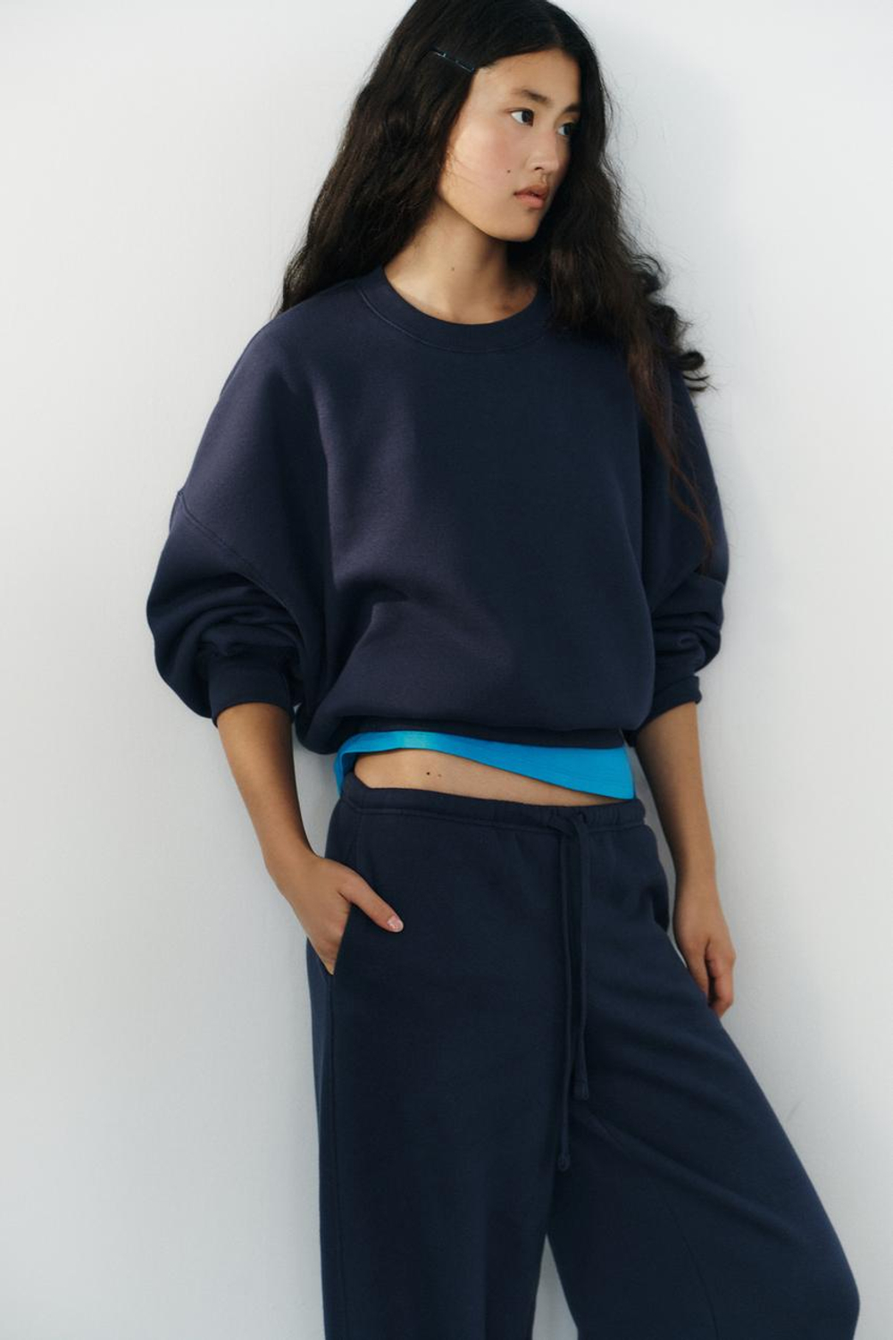 ZARA БАЗОВЫЕ БРЮКИ ПРЯМОГО КРОЯ, МОРСКОЙ СИНИЙ