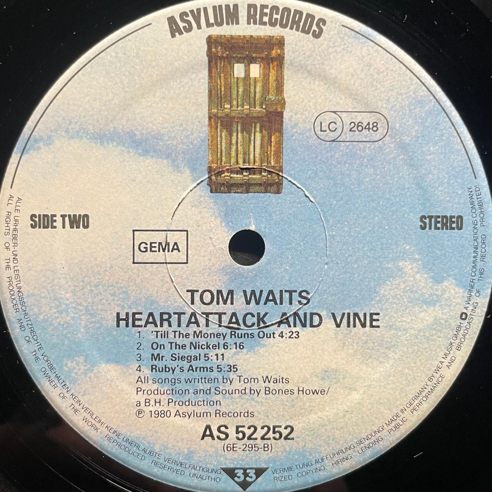 Tom Waits ‎– Heartattack And Vine (Германия 1980г.)