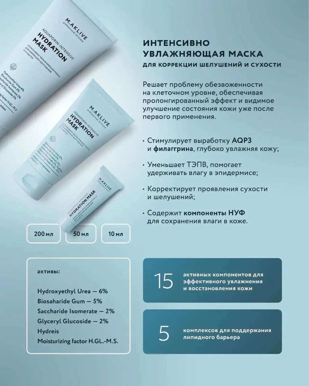 M.Aklive Интенсивно увлажняющая маска для коррекции шелушений и сухости ,10 мл