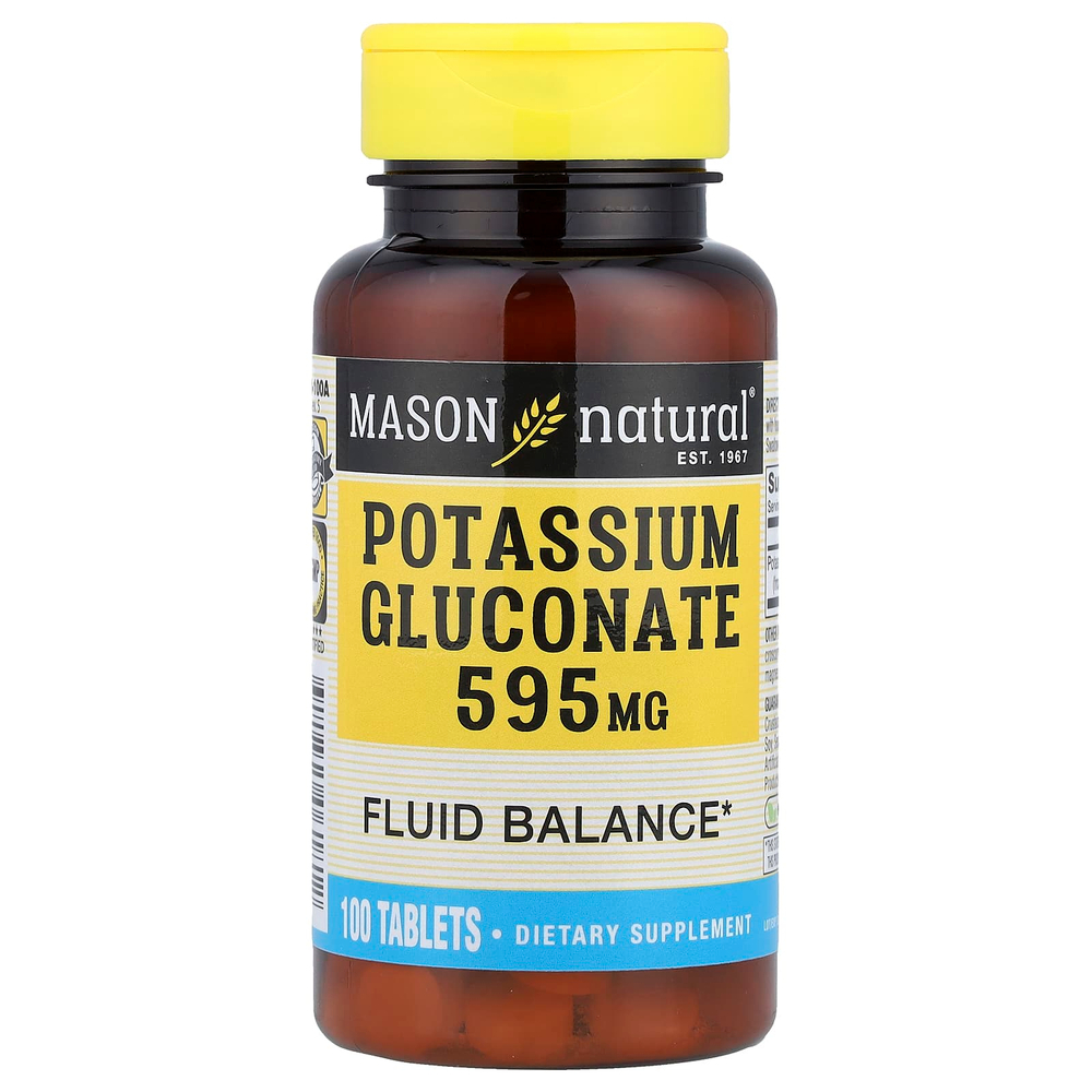 Mason Natural, глюконат калия, 595 мг, 100 таблеток