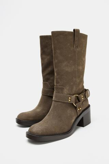 ZARA БАЙКЕРСКИЕ САПОГИ, СЕРО-КОРИЧНЕВЫЙ