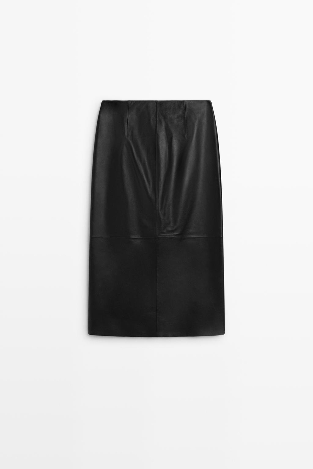 Massimo Dutti Юбка миди из кожи наппа с застежкой-молнией спереди, черный