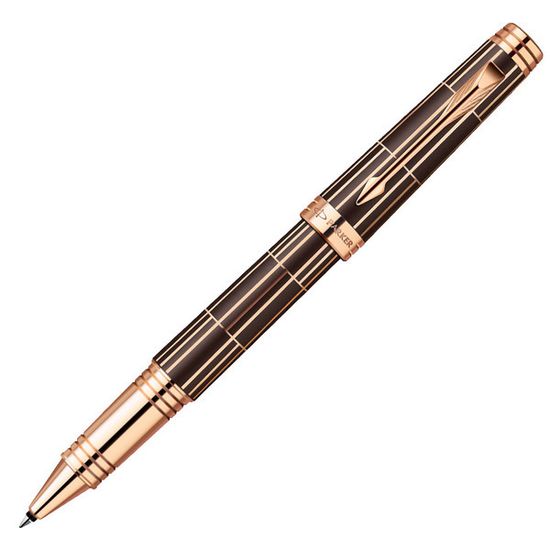 Ручка-роллер Parker Premier Luxury 2013, T560, цвет: коричневый и розовый золотистый (Brown PGT), стержень: чернила черного цвета, 1876378