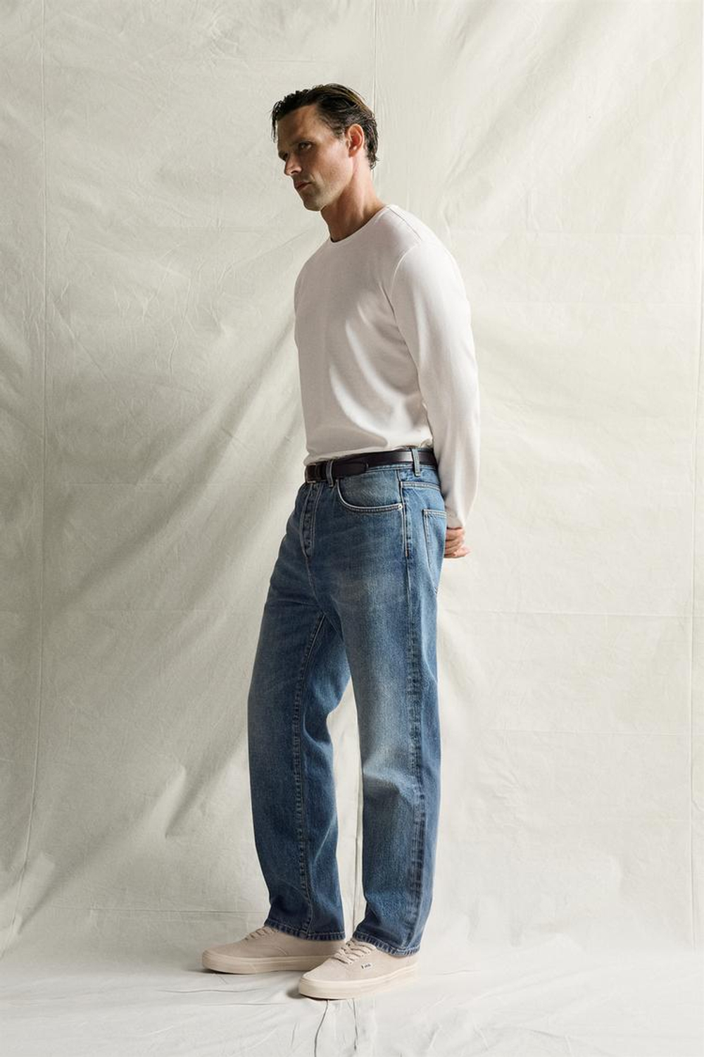 ZARA ФУТБОЛКА С ДЛИННЫМИ РУКАВАМИ SUPIMA®, БЕЛЫЙ