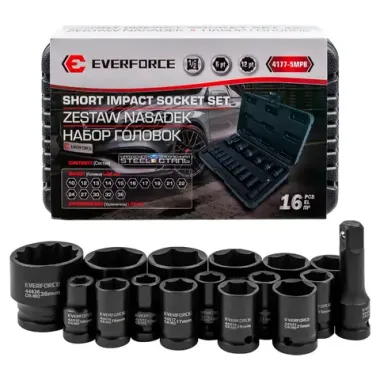 Набор головок ударных глубоких 16пр. 1/2"12pt EVERFORCE EF-4177-5MPB
