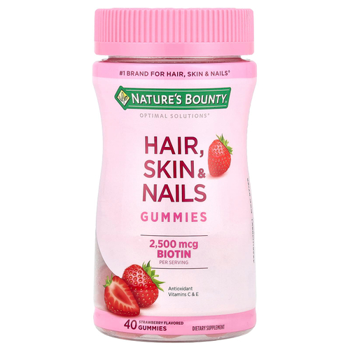 Nature's Bounty, Optimal Solutions®, жевательные таблетки для волос, кожи и ногтей, со вкусом клубники, 40 жевательных таблеток