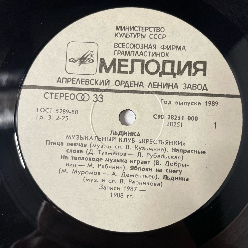 Винтажная виниловая пластинка LP Сборник Льдинка (СССР 1989) (Алла Пугачева, Михаил Муромов, Лариса Долина и др)