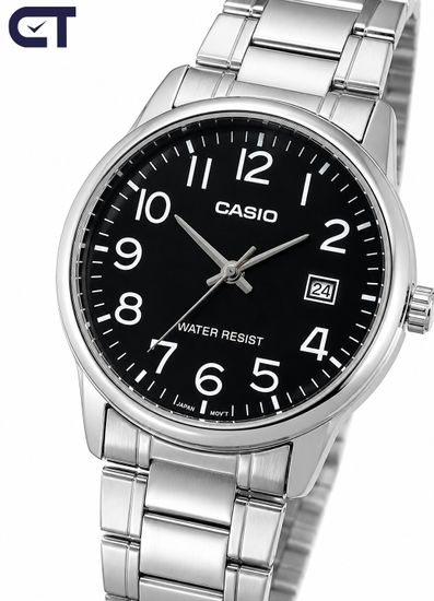 Casio MTP-V002D-1B Standard часы наручные мужские — чёрный циферблат, стальной браслет и дата