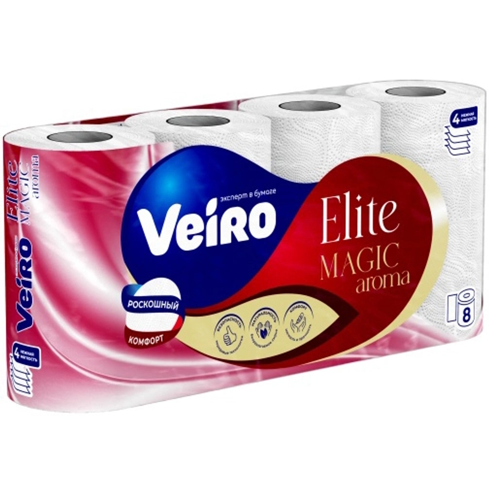 Бумага туалетная VEIRO Elite MAGIC Aroma, 4 слоя,8 рул
