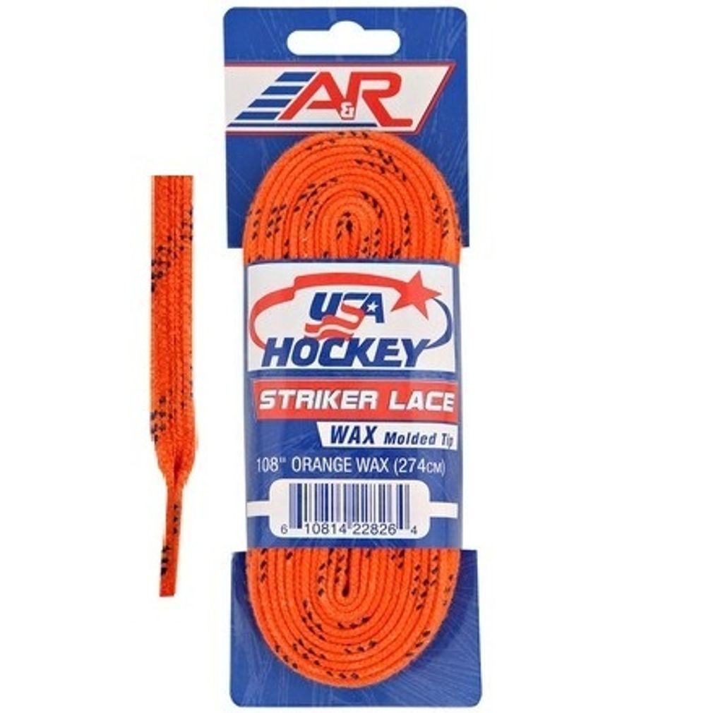 A&R Шнурки хоккейные  c пропиткой USA Hockey Waxed (Orange) (120"-305см)