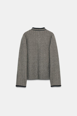 ZARA КАРДИГАН С УЗОРОМ "ЁЛОЧКА", СЕРЫЙ