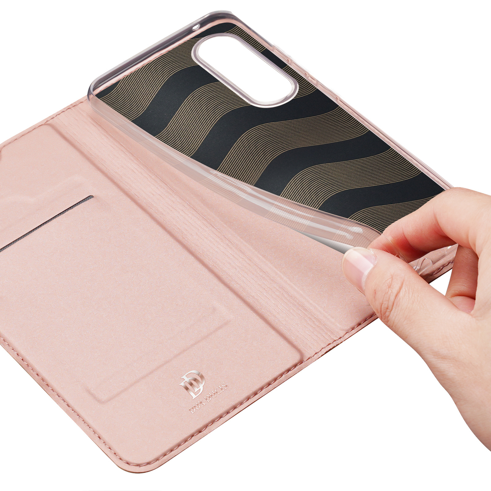 Чехол книжка из PU кожи розового цвета от Dux Ducis для смартфона Samsung Galaxy S25 Edge, серия Skin Pro Series Case