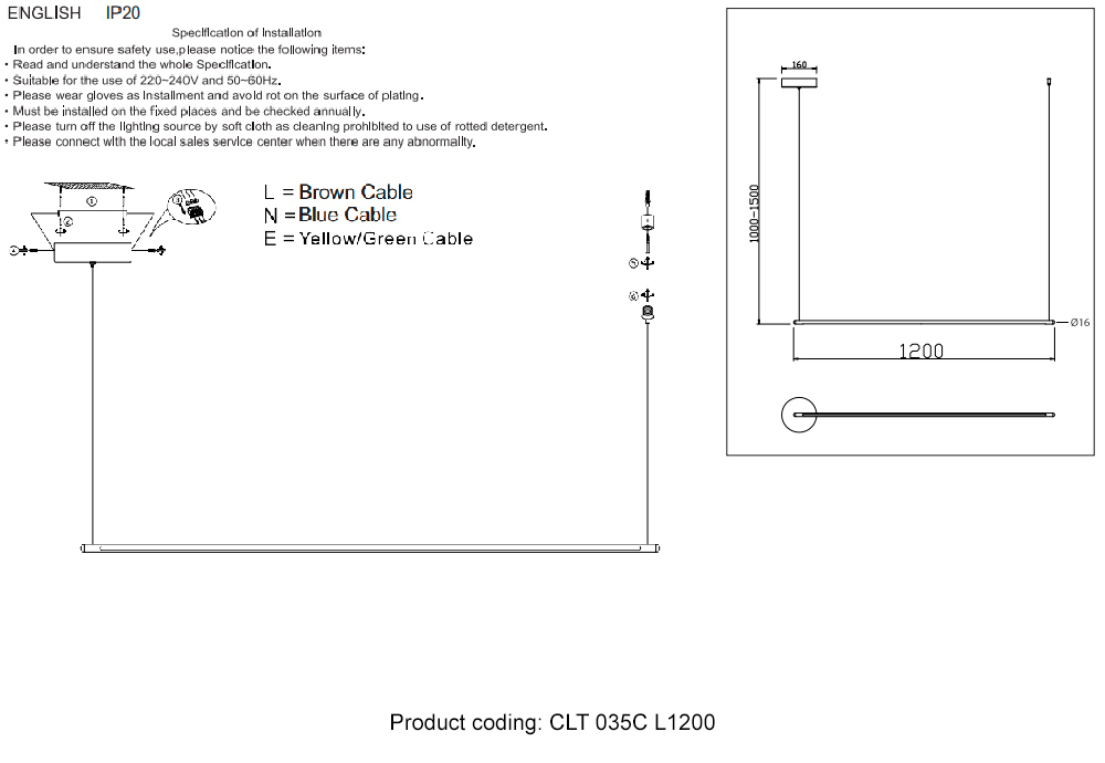 Светильник подвесной Crystal Lux CLT 035C L1200 BL
