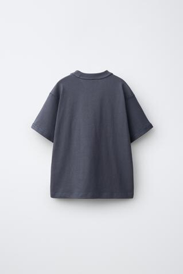 ZARA ФУТБОЛКА HEAVY WEIGHT С ВЫШИВКОЙ, СЕРО-СИНИЙ