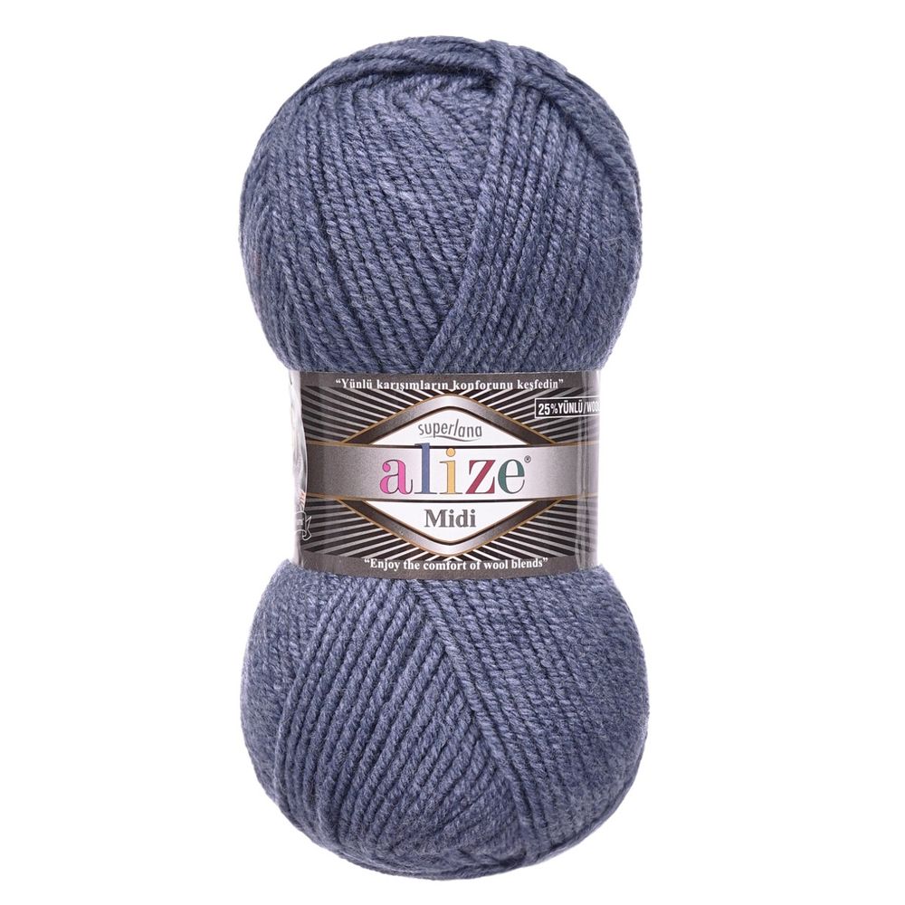 Пряжа Alize (Ализе) Superlana Midi / уп.5 мот. по 100 г, 170м, 203 джинса меланж А
