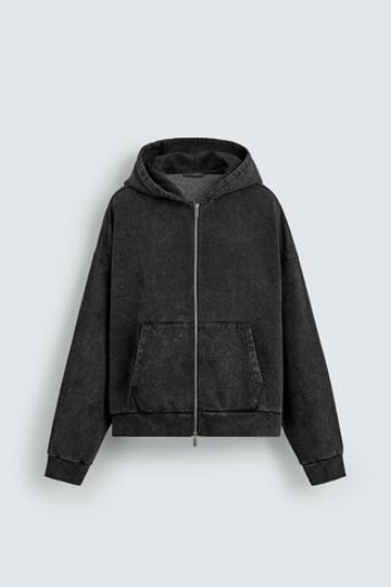 ZARA ТОЛСТОВКА С ЭФФЕКТОМ ПОТЕРТОСТИ С МОЛНИЕЙ, ТЕМНО-СЕРЫЙ