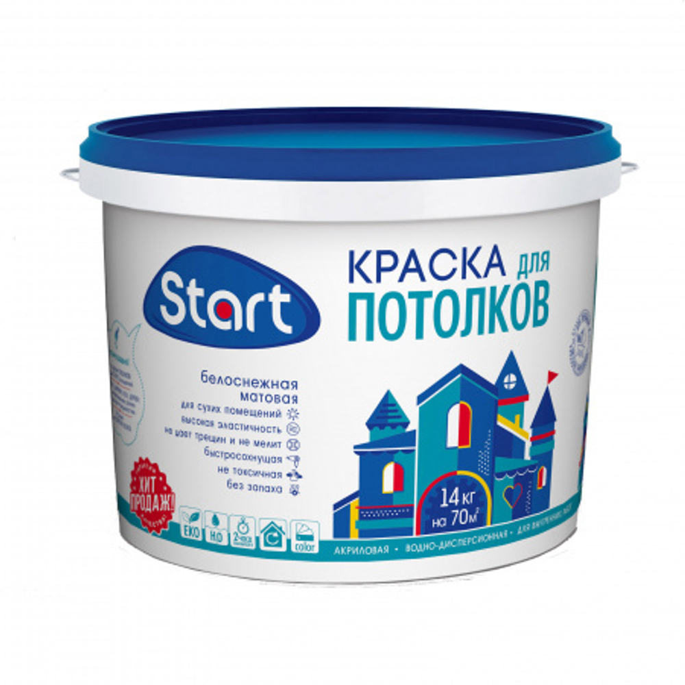 СТАРТ Краска для ПОТОЛКОВ белоснежная ( 1,0кг) Сайвер