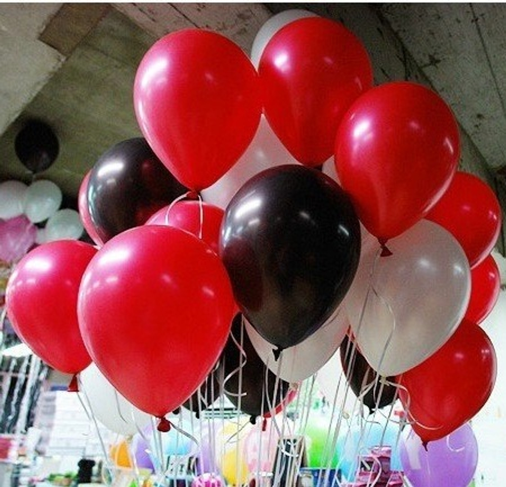 Шары с гелием под потолок decor Black & pastel Red & decor White 21 шар