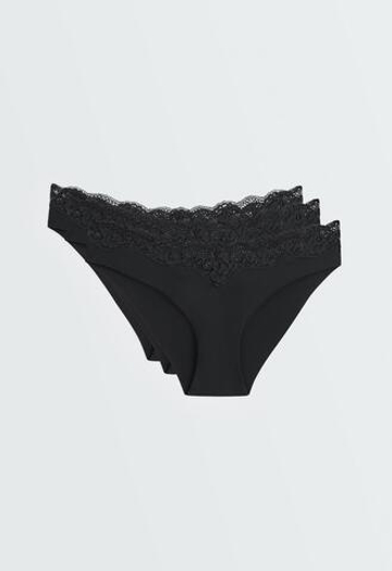 OYSHO Набор из трех классических трусов с кружевом Laser cut, черный