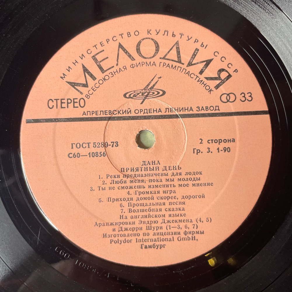 Винтажная виниловая пластинка LP Дана Dana, Приятный День (СССР 1978)