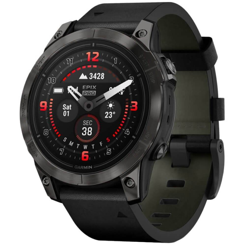 Умные часы Garmin Epix Pro (Gen 2) 47 мм Sapphire Edition титан DLC Carbon Grey с черным ремешком