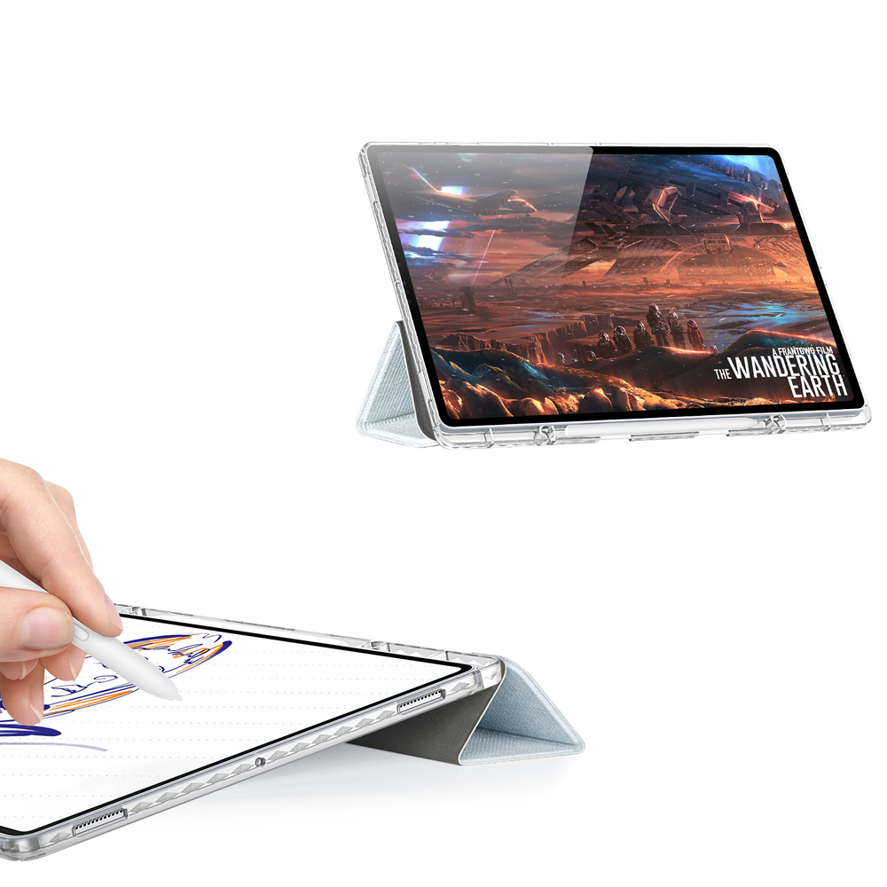 Чехол книжка синего цвета от Dux Ducis для Samsung Galaxy Tab S9 Ultra, Tab S10 Ultra и Tab S8 Ultra, серия Unid Series Case, с держателем стилуса и функцией автоматического перехода в спящий режим