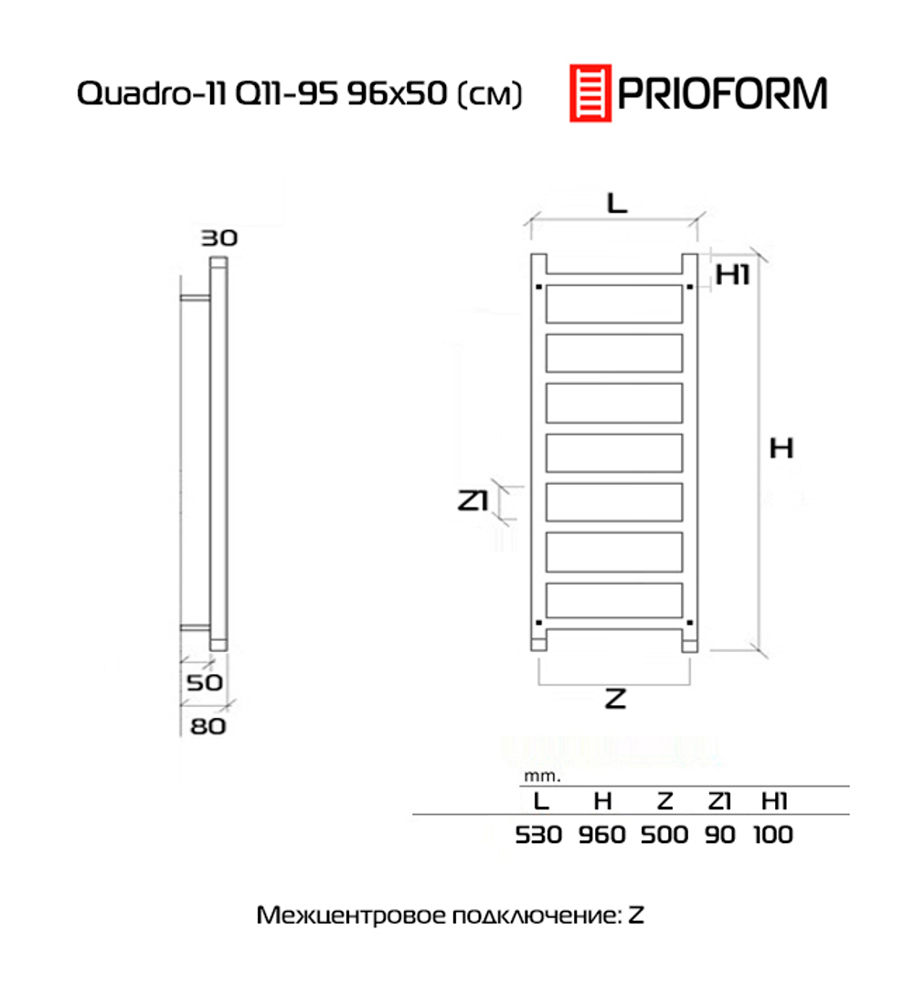 Quadro-11 96x50 (см) Полотенцесушитель водяной