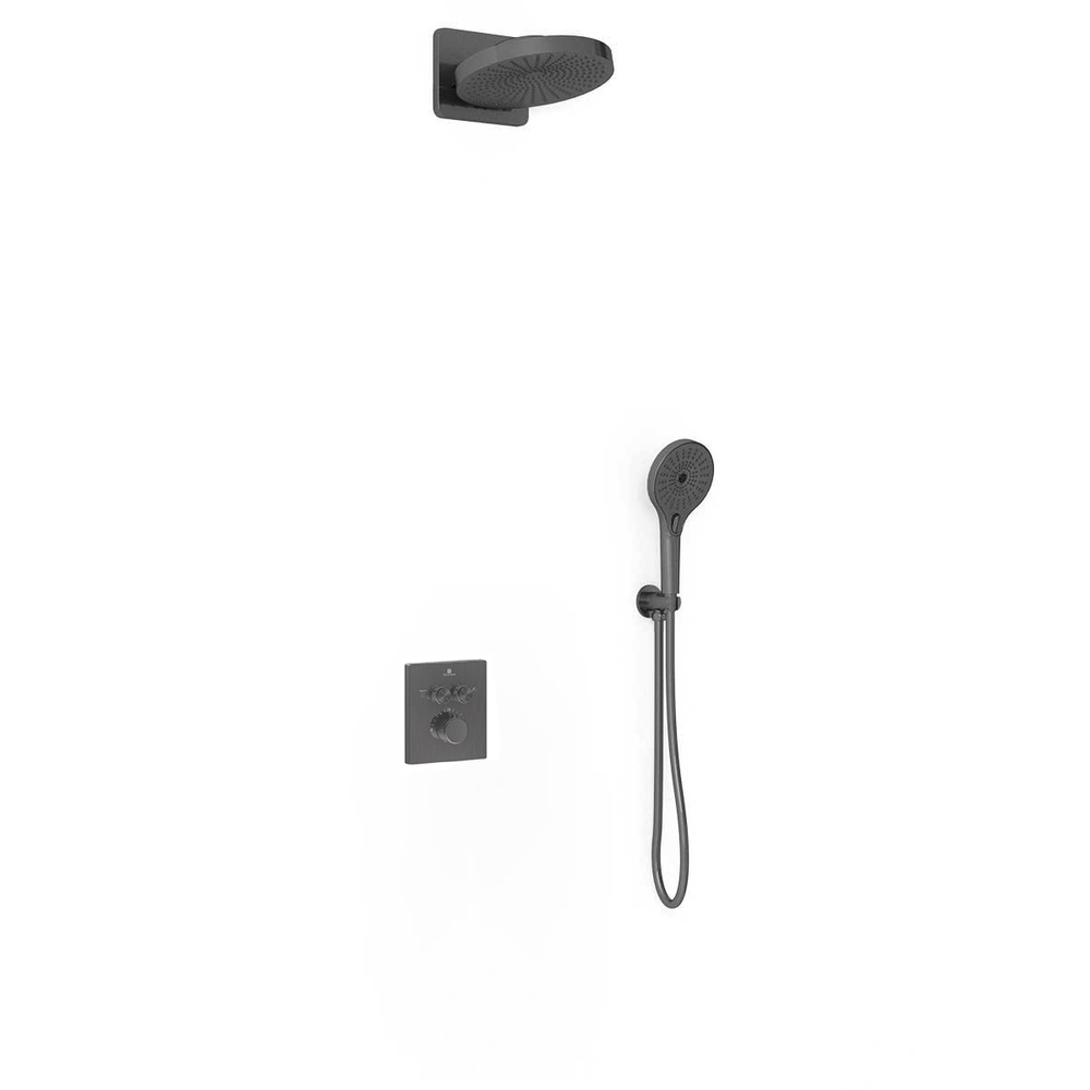 Душевой комплект Vincea Инспаер (Inspire) VSFW-3I21MT1GM встраиваемый, термостат, двухрежимный, вороненая сталь