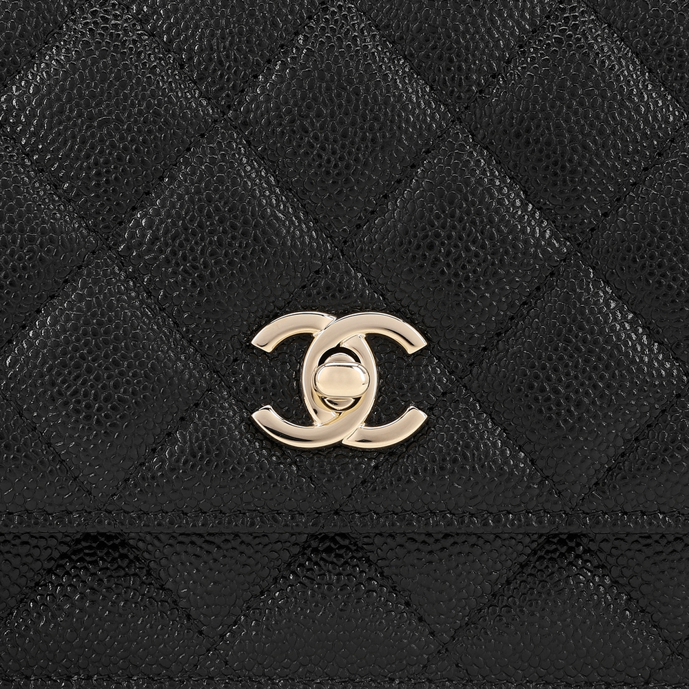 CHANEL Grain Litchi Grain Calfskin Shoulder Bag, Crossbody Bag, Wallet Women"s Black