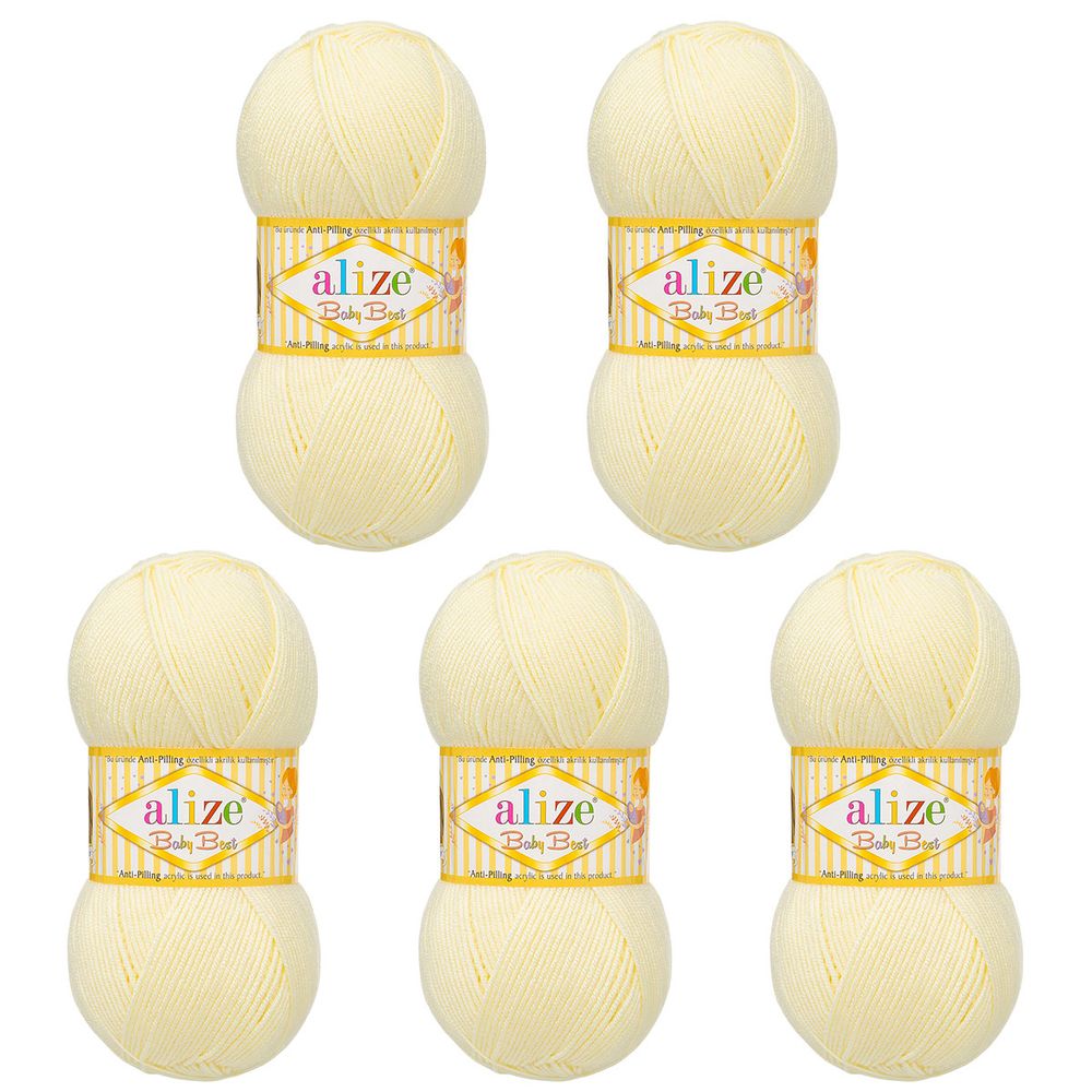 Пряжа Alize (Ализе) Baby Best / уп.5 мот. по 100 г, 240м, 062 светло-молочный A