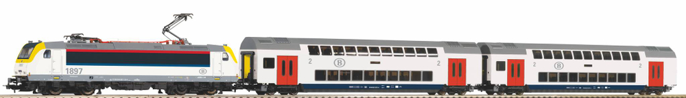 SmartControl WLAN Цифровой набор Электровоз SNCB + 2 двухэтажных пассажирских вагона, рельсы на подложке