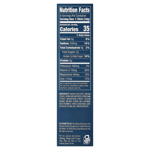 DripDrop, Electrolyte Drink Mix, Watermelon, 8 Sticks, 0.35 oz (10 g) Each