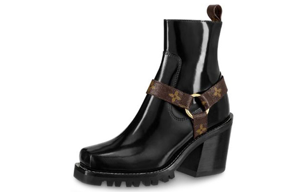 LOUIS VUITTON Limitless Ankle Boots "Black With Logo Straps" Women"s
