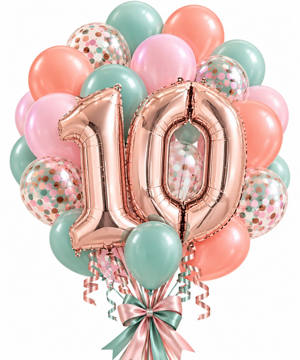 Букет шаров "На Юбилей 10 лет" нежные макарунсы