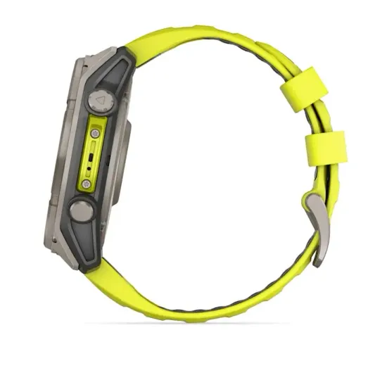 Мультиспортивные GPS часы Garmin Fenix 8X (51 mm) Solar, Sapphire Titanium with Amp Yellow/Graphite Silicone Band 010-02907-21