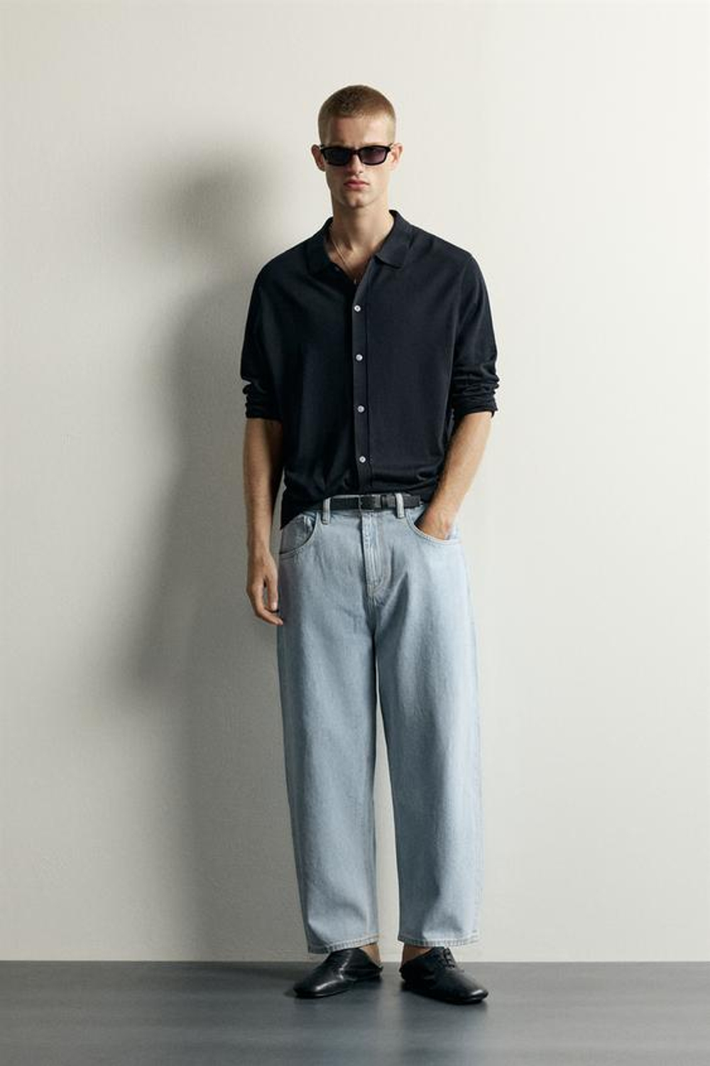 ZARA ДЖИНСЫ TAPERED WIDE LEG, ГОЛУБОЙ