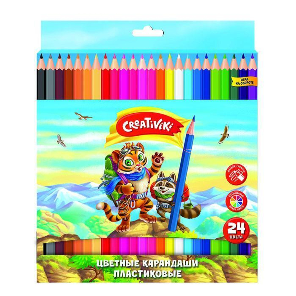 Карандаши 24цв. 6-гранные, пластик. (Creativiki)
